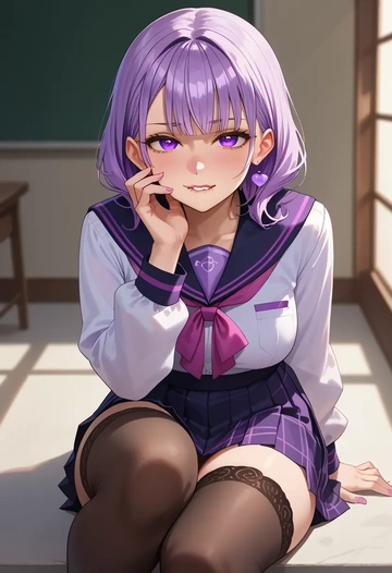 hololive,moona_hoshinova,jk uniform, stockings  - AI generated anime art