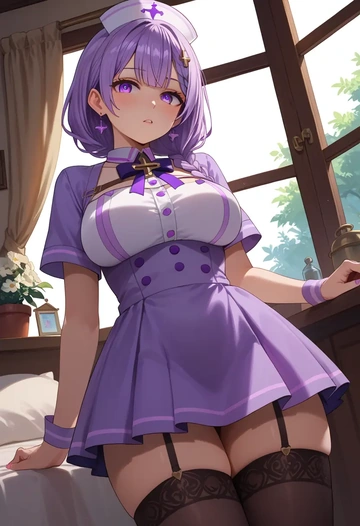 hololive,moona_hoshinova,nurse pantyhose,mini skirt, sexy  - AI generated anime art