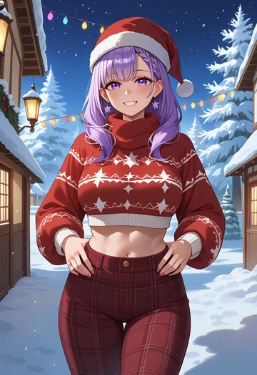 hololive,moona_hoshinova,Christmas,plaid trousers  - AI generated anime art