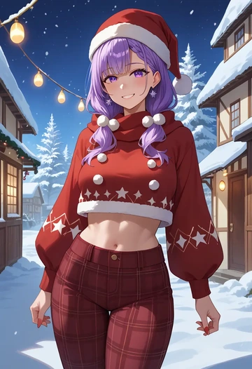 hololive,moona_hoshinova,Christmas,plaid trousers  - AI generated anime art