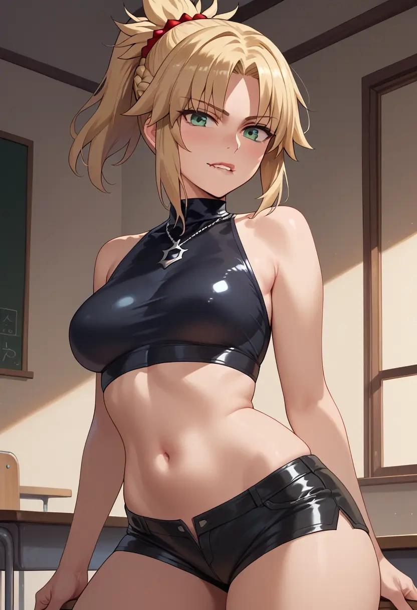 fate_(series),mordred_(fate),leather,shorts,crop top  - 