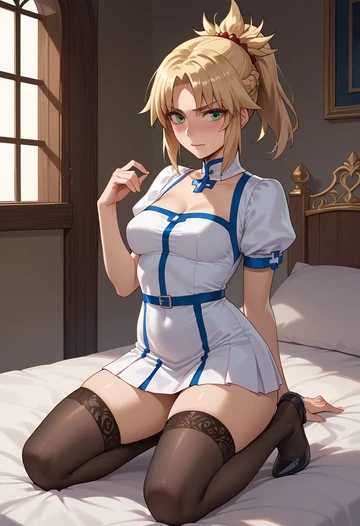 fate_(series),mordred_(fate),nurse pantyhose,mini skirt, sexy  - AI generated anime art