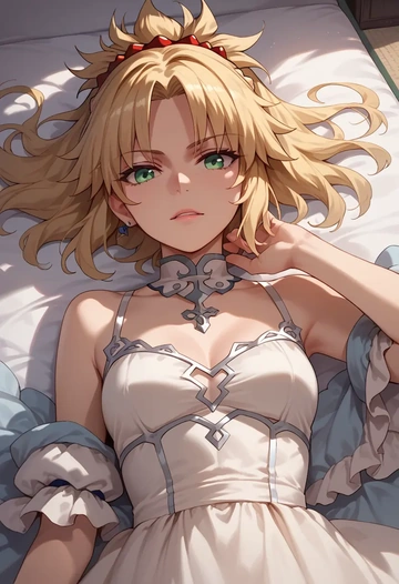 fate_(series),mordred_(fate),haunted doll dress,lace gloves,ribbon choker  - AI generated anime art