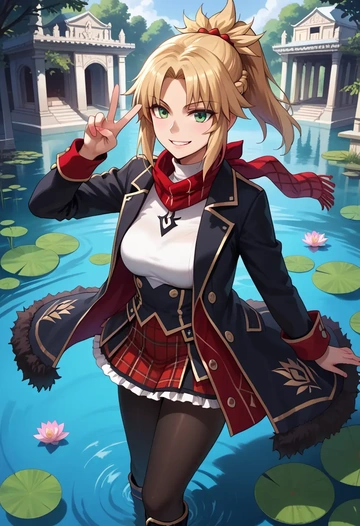 fate_(series),mordred_(fate),winter,student uniform,fur-collared jacket  - AI generated anime art