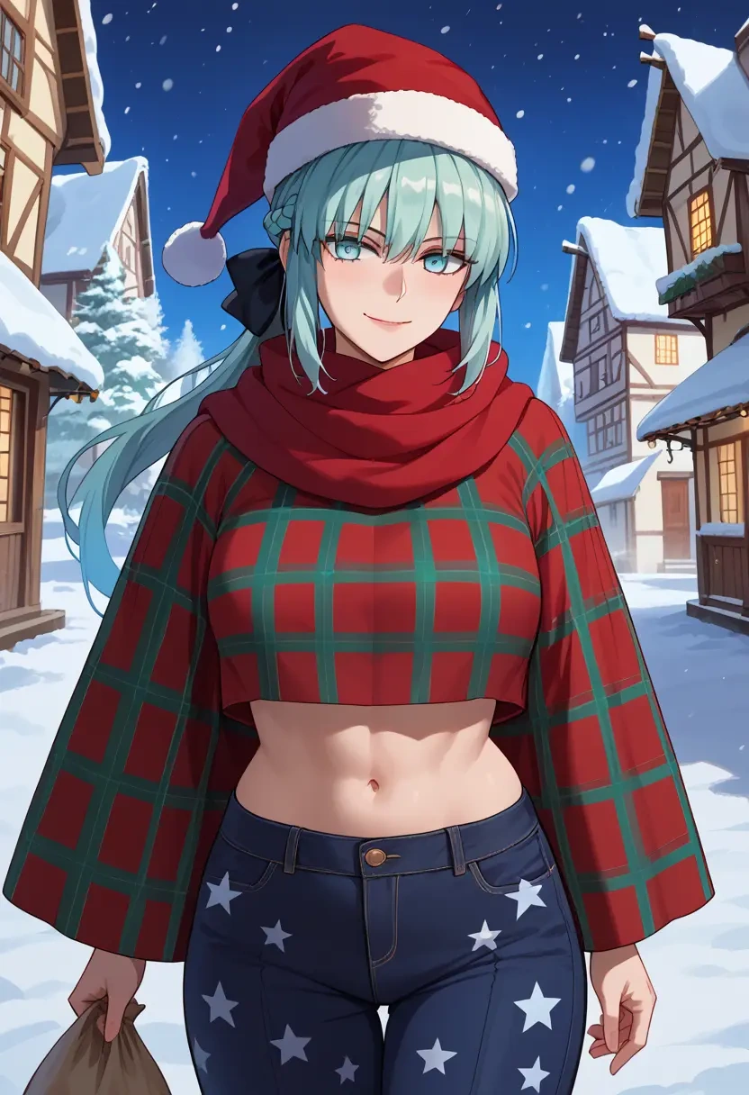 fate_(series),morgan_le_fay_(fate),Christmas,plaid trousers  - 