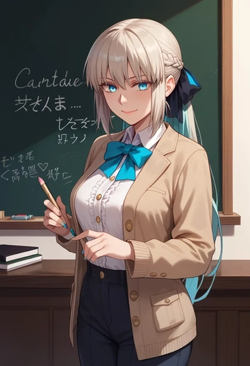 fate_(series),morgan_le_fay_(fate),teacher, sweater  - AI generated anime art