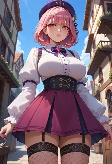 hololive,mori_calliope,mini skirt, stockings  - AI generated anime art