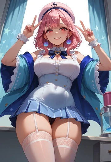 hololive,mori_calliope,mini skirt, stockings  - AI generated anime art