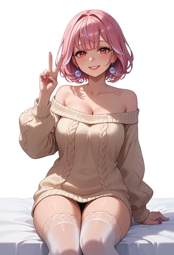 hololive,mori_calliope,off-shoulder,sweater  - AI generated anime art