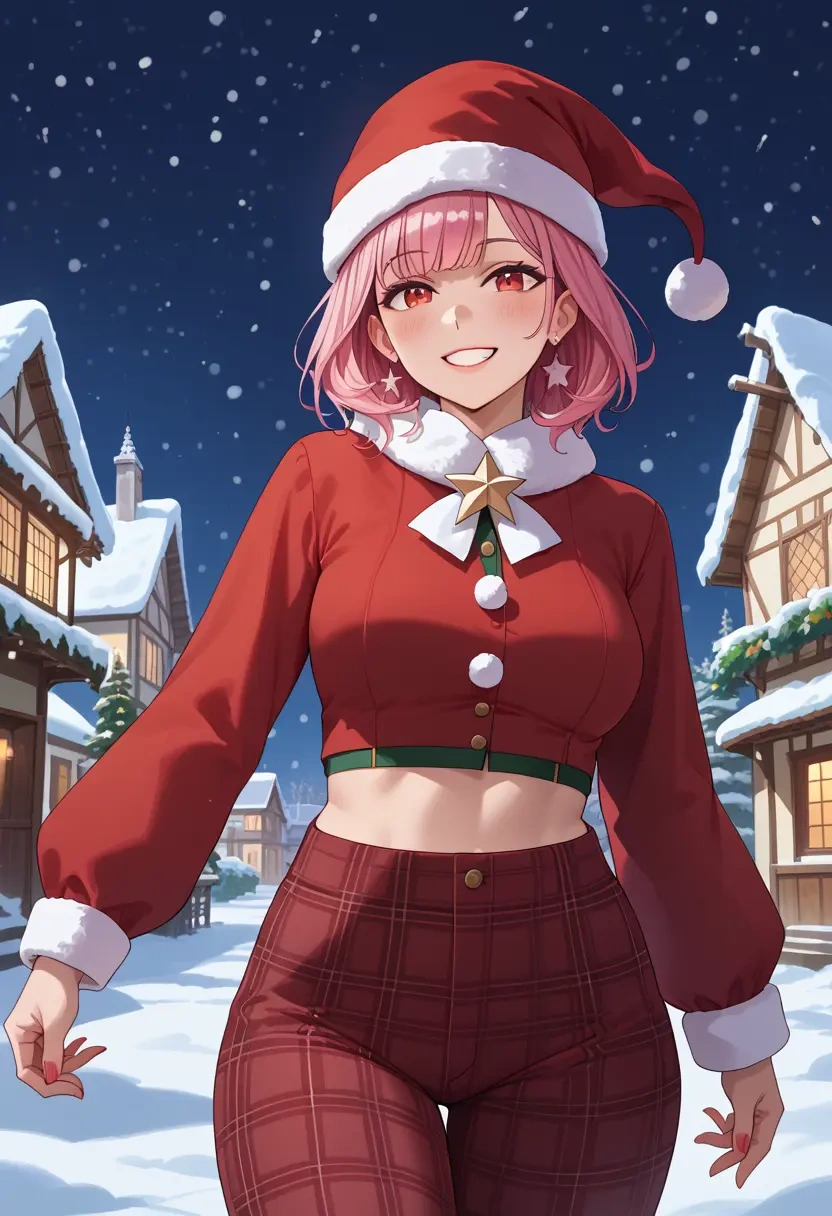 hololive,mori_calliope,Christmas,plaid trousers  - 