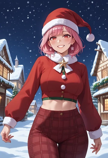 hololive,mori_calliope,Christmas,plaid trousers  - AI generated anime art