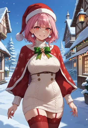 hololive,mori_calliope,Christmas,sweater dress,stockings  - AI generated anime art