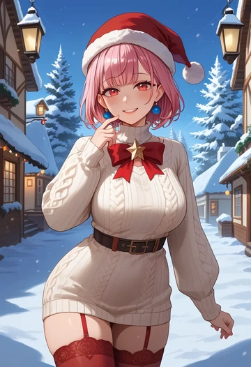 hololive,mori_calliope,Christmas,sweater dress,stockings  - AI generated anime art