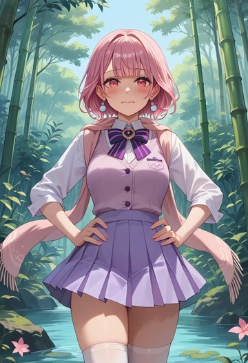 hololive,mori_calliope,spring,student uniform,vest  - AI generated anime art