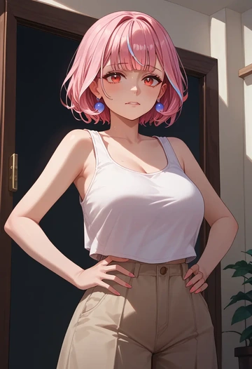 hololive,mori_calliope,tank top,drawstring pants  - AI generated anime art