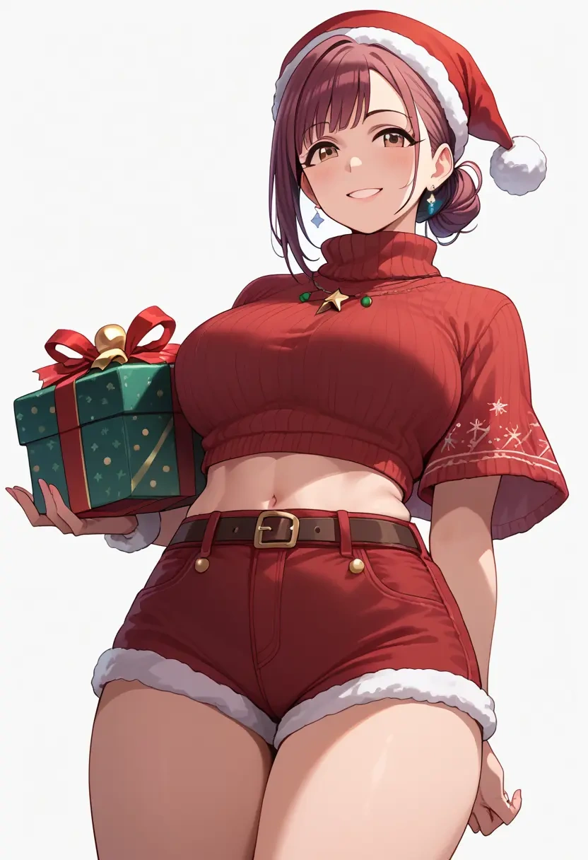 idolmaster,morikubo_nono,Christmas,red velvet shorts,turtleneck sweater  - 