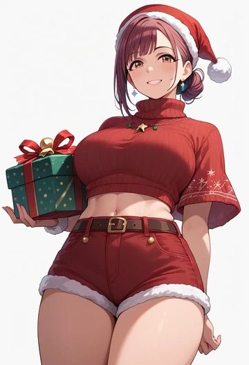 idolmaster,morikubo_nono,Christmas,red velvet shorts,turtleneck sweater  - AI generated anime art