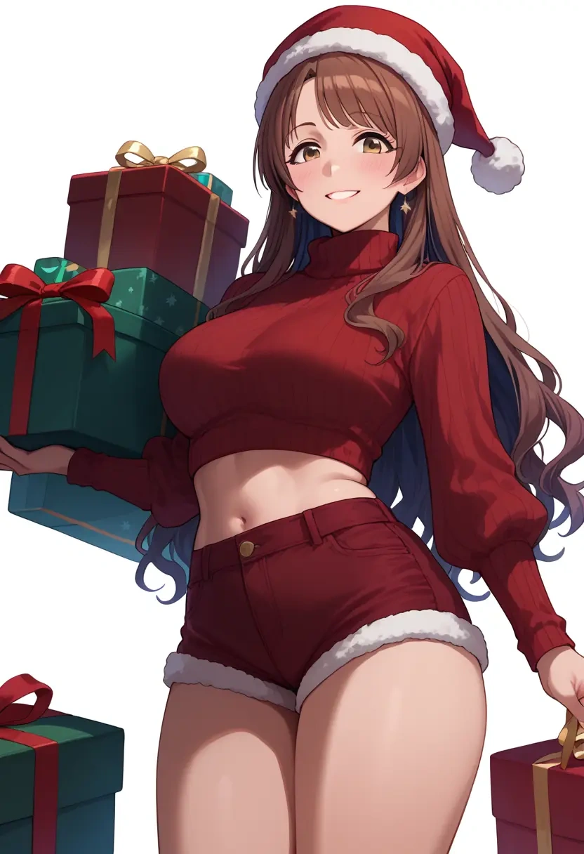 idolmaster,morikubo_nono,Christmas,red velvet shorts,turtleneck sweater  - 