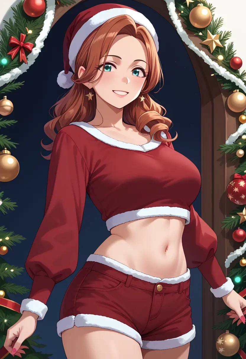 idolmaster,morikubo_nono,Christmas,red velvet shorts  - 