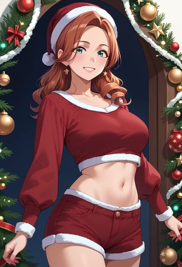 idolmaster,morikubo_nono,Christmas,red velvet shorts  - AI generated anime art