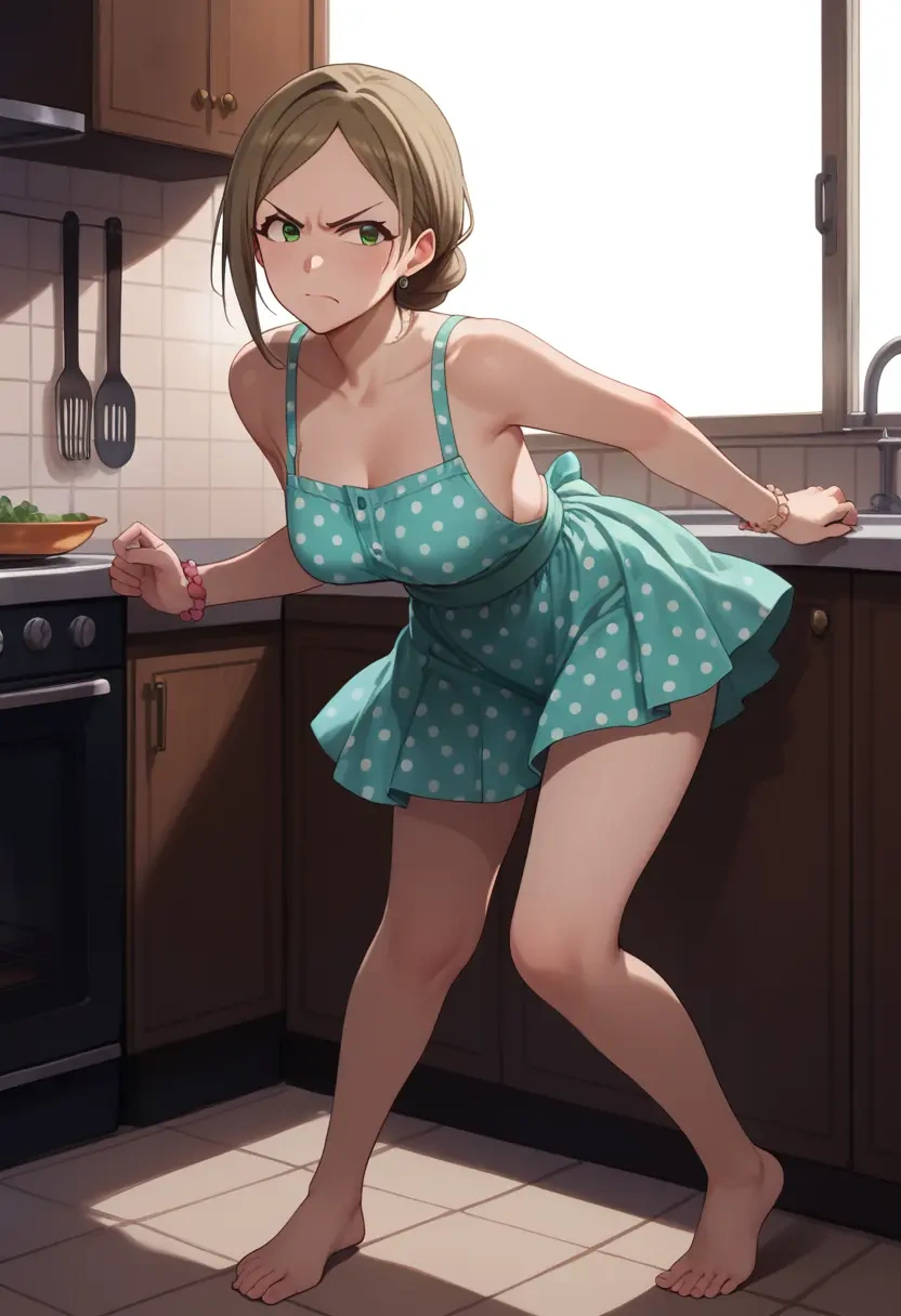 idolmaster,morikubo_nono,silk slip dress,polka dots  - 