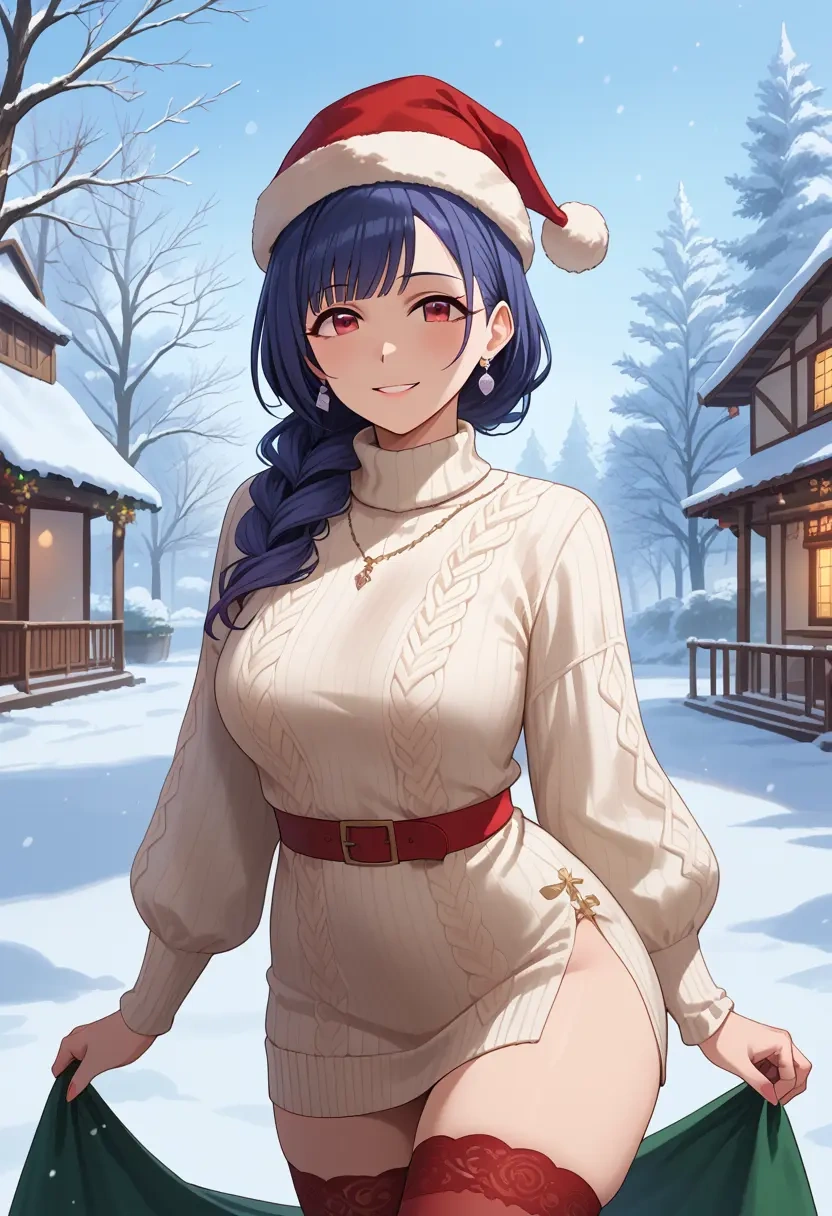 idolmaster,morino_rinze,Christmas,sweater dress,stockings  - 