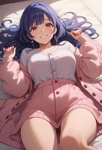 idolmaster,morino_rinze,cardigan,oversized,wide-leg pants  - AI generated anime art