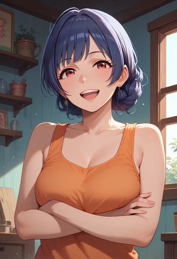 idolmaster,morino_rinze,tank top,drawstring pants  - AI generated anime art