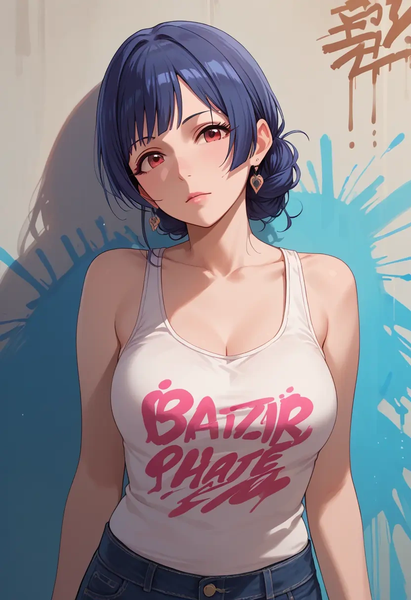 idolmaster,morino_rinze,abstract graffiti tank,dolphin shorts  - 