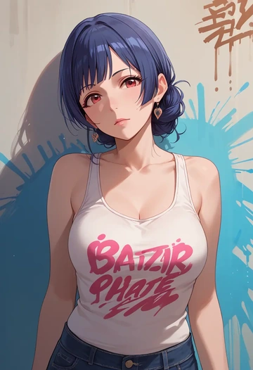 idolmaster,morino_rinze,abstract graffiti tank,dolphin shorts  - AI generated anime art