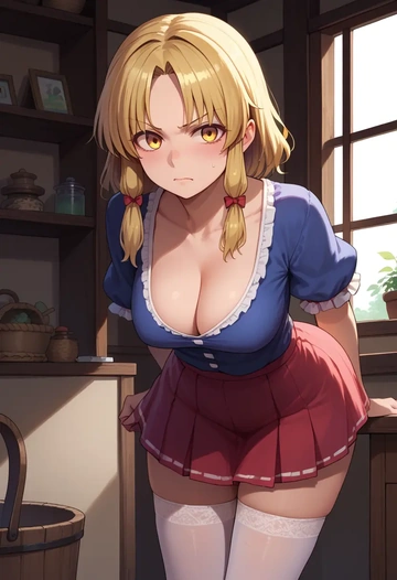 touhou,moriya_suwako,mini skirt,stockings  - AI generated anime art