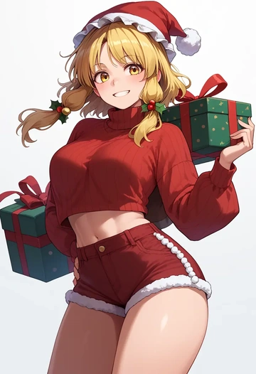 touhou,moriya_suwako,Christmas,red velvet shorts,turtleneck sweater  - AI generated anime art