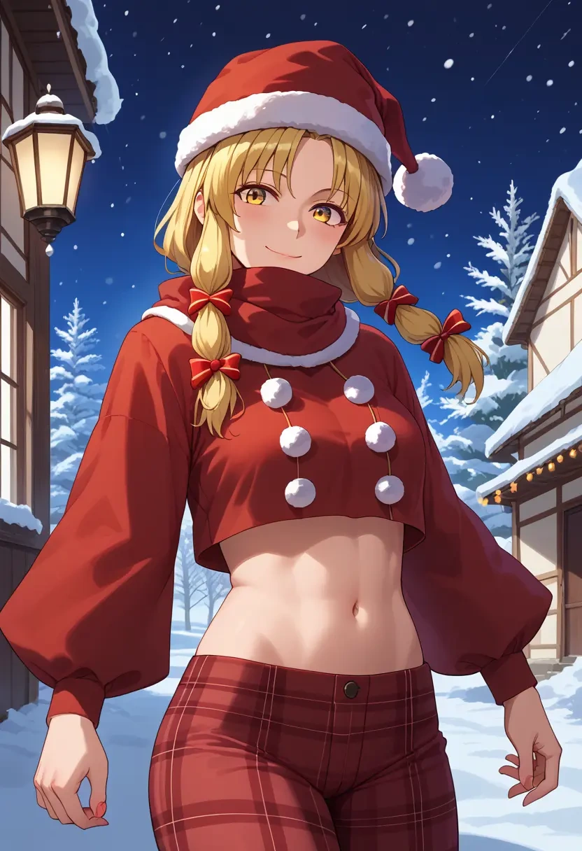 touhou,moriya_suwako,Christmas,plaid trousers  - 