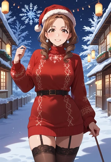 idolmaster,moroboshi_kirari,sweater,stockings,Thigh garters  - AI generated anime art