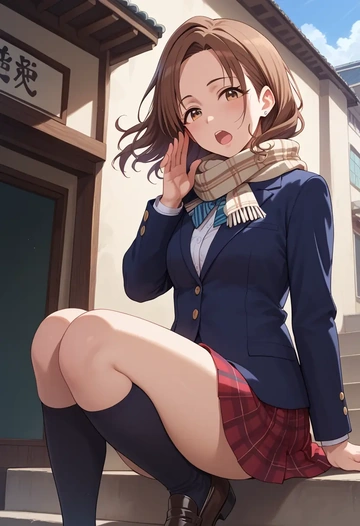 idolmaster,moroboshi_kirari,winter,student uniform,plaid skirt  - AI generated anime art