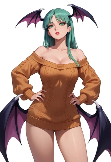 vampire_(game),morrigan_aensland,Hands on hips,off-shoulder,sweater  - AI generated anime art