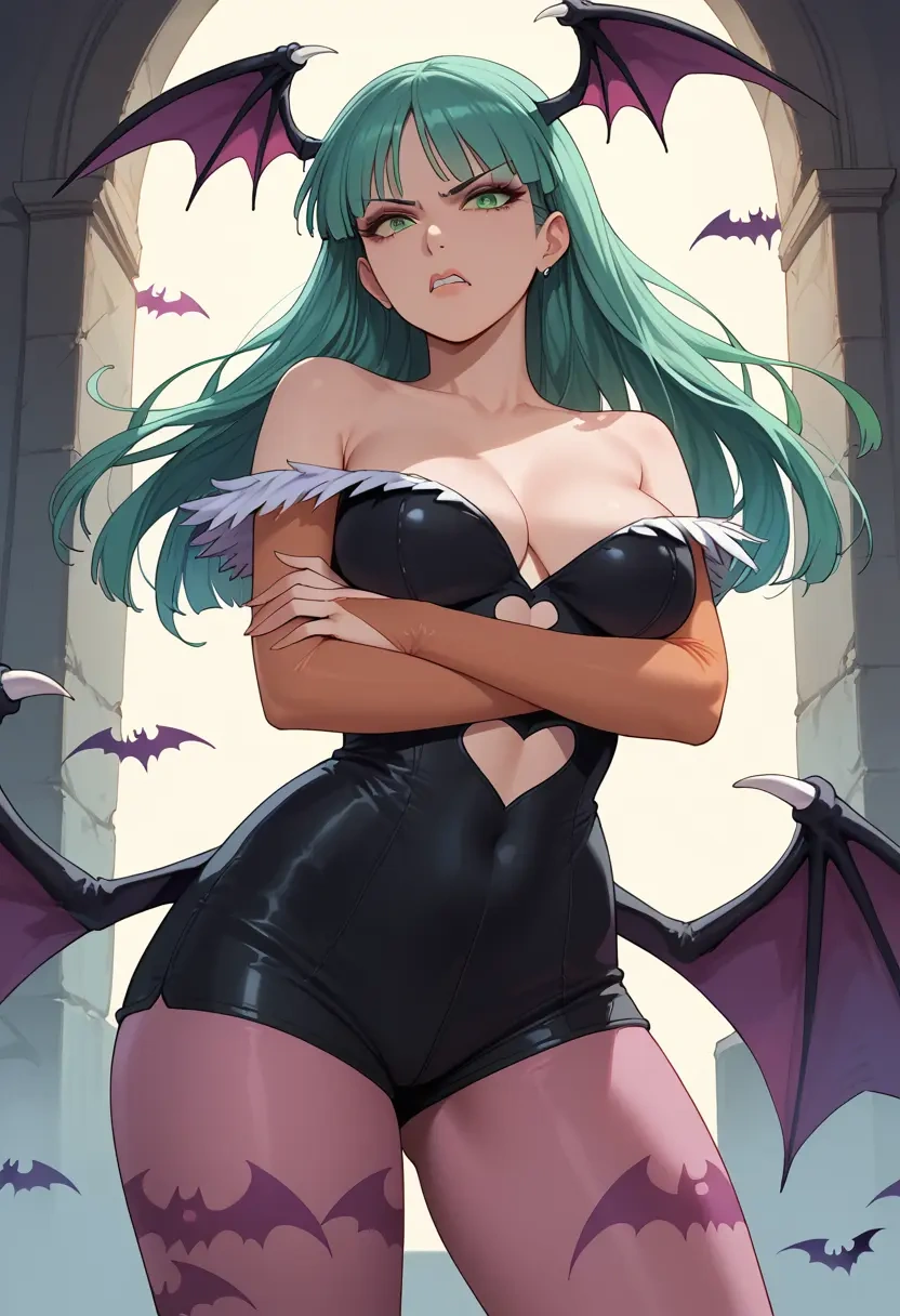 vampire_(game),morrigan_aensland,leather,shorts,crop top  - 