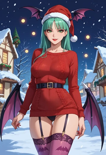 vampire_(game),morrigan_aensland,sweater,stockings,Thigh garters  - AI generated anime art