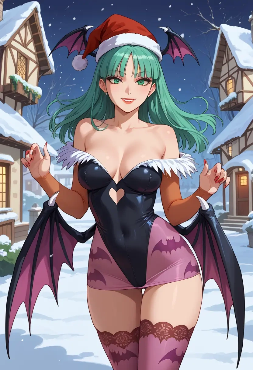 vampire_(game),morrigan_aensland,Christmas,sweater dress,stockings  - 