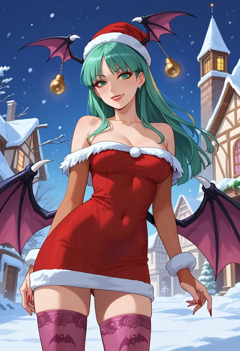 vampire_(game),morrigan_aensland,Christmas,sweater dress,stockings  - 