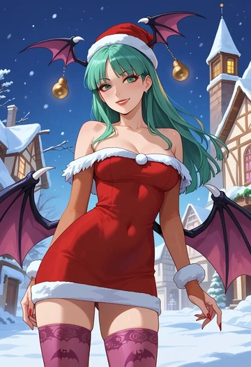 vampire_(game),morrigan_aensland,Christmas,sweater dress,stockings  - AI generated anime art