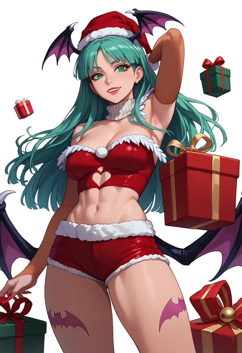 vampire_(game),morrigan_aensland,Christmas,red velvet shorts,turtleneck sweater  - 