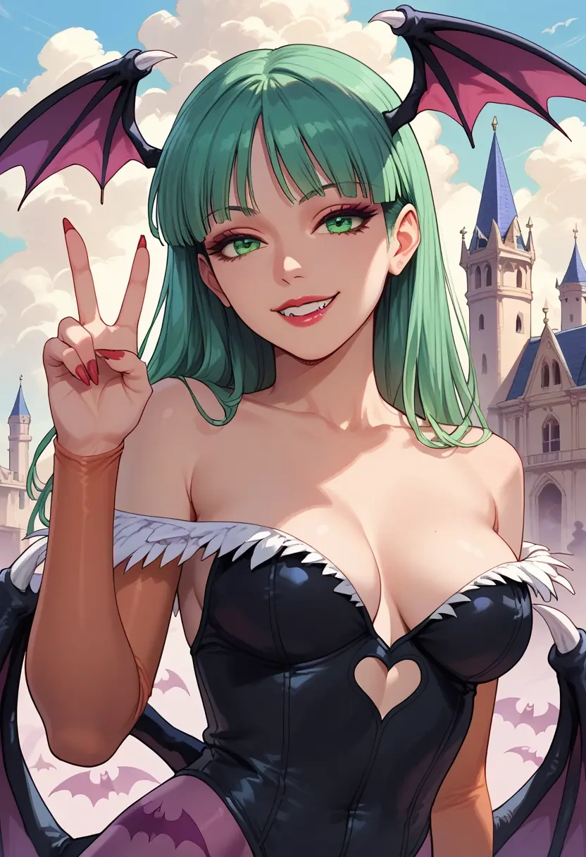 vampire_(game),morrigan_aensland,vampire corset,lace blouse,velvet skirt  - 