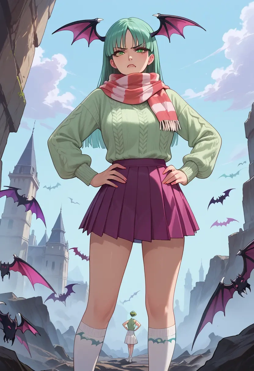 vampire_(game),morrigan_aensland,spring,student uniform,knit sweater  - 