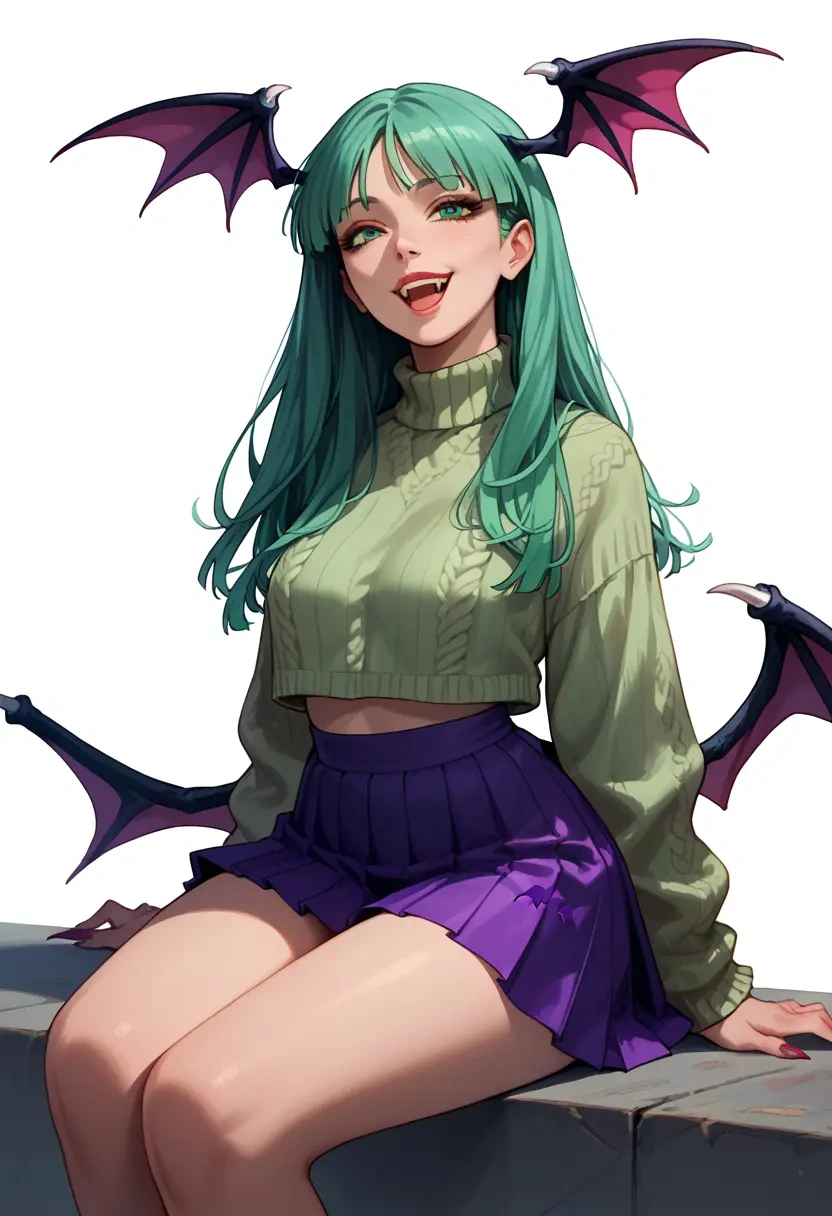 vampire_(game),morrigan_aensland,sweater,cropped,pleated midi skirt  - 