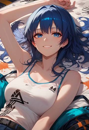 arknights,mostima_(arknights),abstract graffiti tank,dolphin shorts  - AI generated anime art