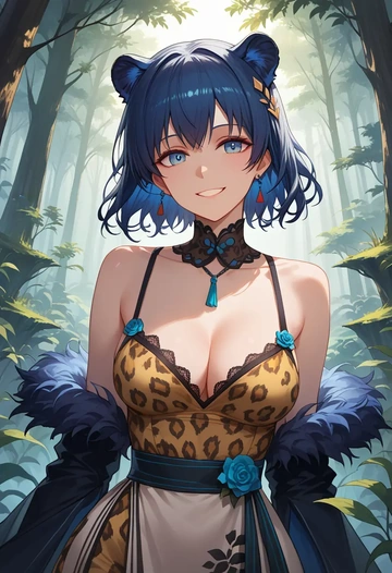 arknights,mostima_(arknights),leopard print,silk slip dress  - AI generated anime art