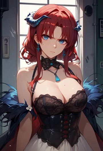 arknights,mostima_(arknights),vampire corset,lace blouse,velvet skirt  - AI generated anime art