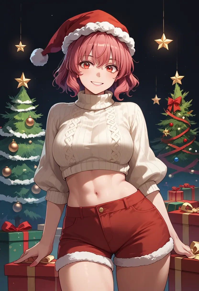 touhou,motoori_kosuzu,Christmas,red velvet shorts,turtleneck sweater  - 