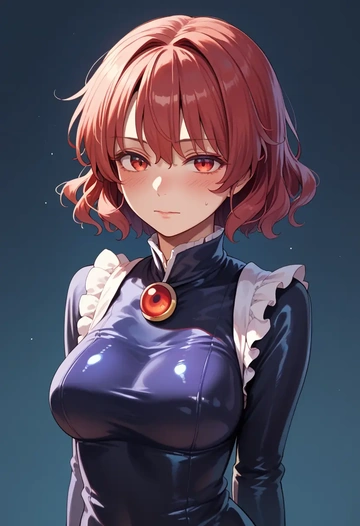 touhou,motoori_kosuzu,black widow bodysuit,spiderweb cape,leather gloves  - AI generated anime art